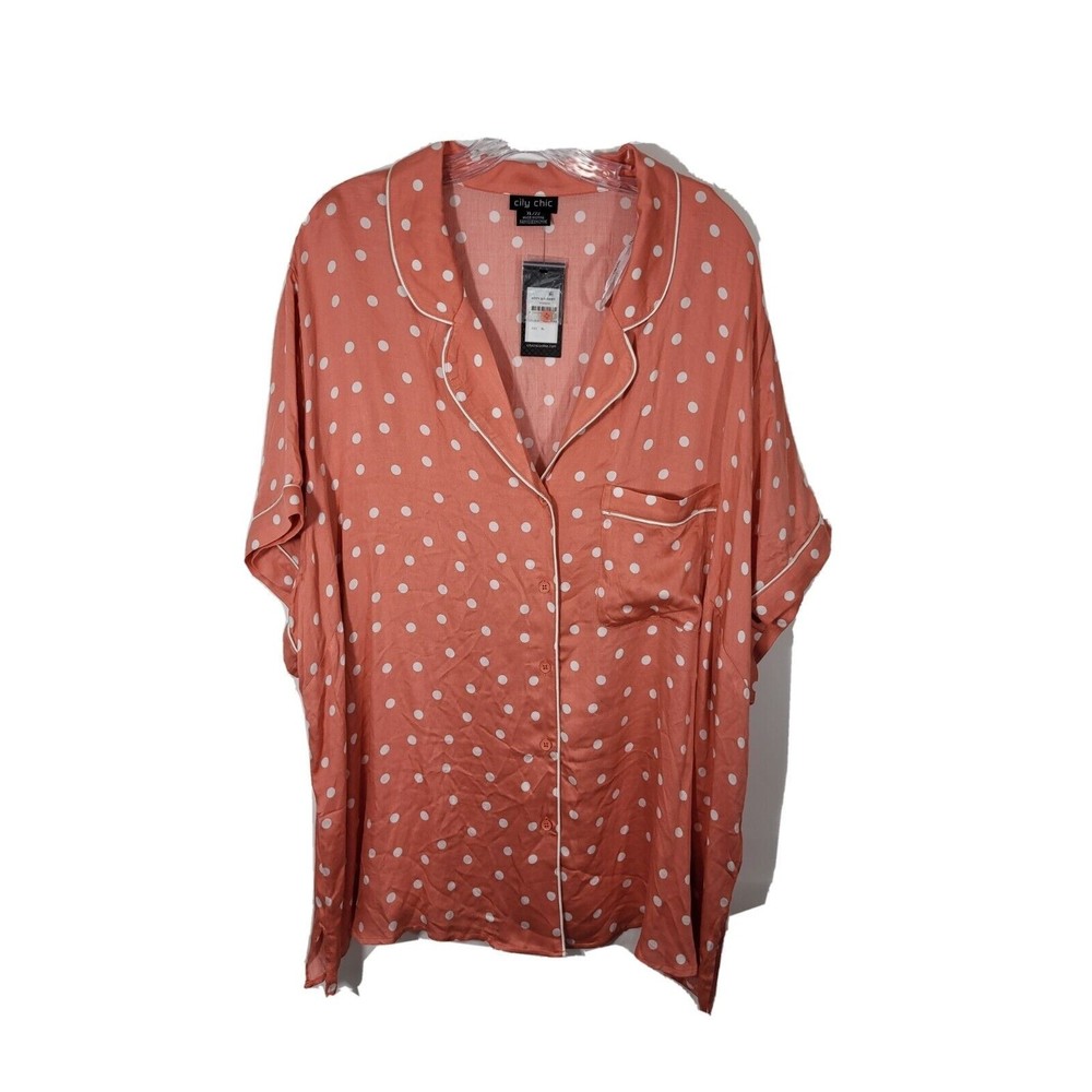 New City Chic NWT polka dot coral top button down Pajama top short sleeve